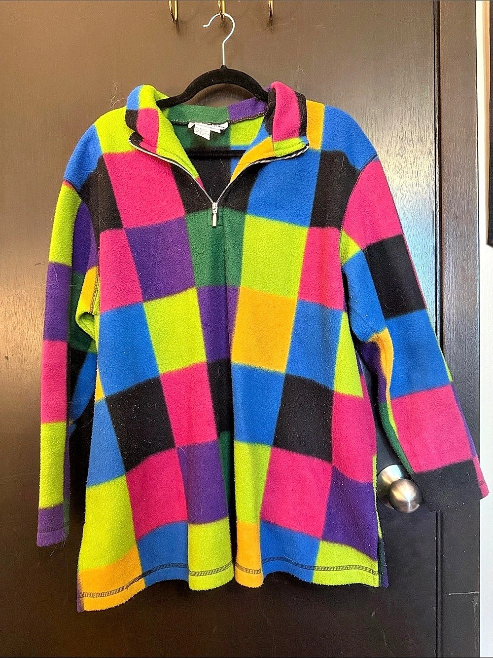 Vintage Zero2Nine Oversized Fleece Checkerboard Quarter Zip XL Maternity